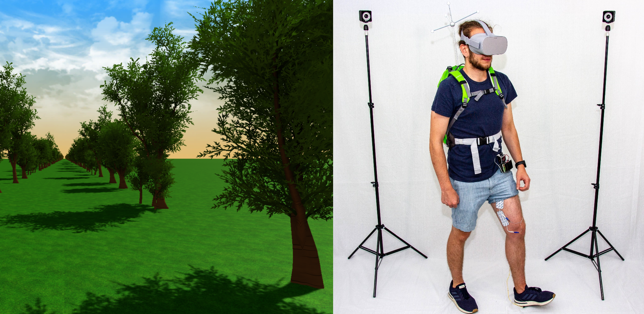 Teaser image for Around the (Virtual) World: Infinite Walking in Virtual Reality Using Electrical Muscle Stimulation