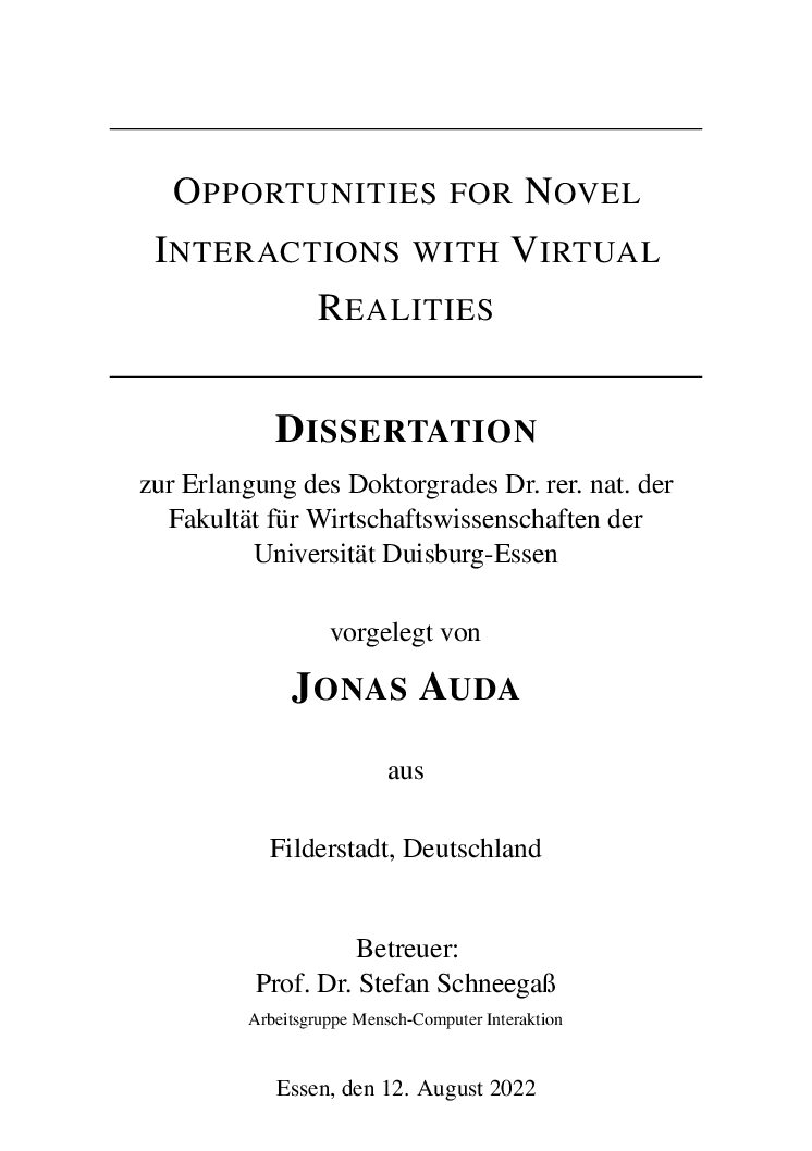 Teaser image for Opportunities for Novel Interactions with Virtual Realities
